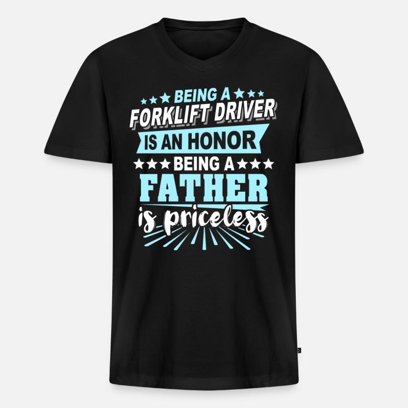 Gabelstapler Papa Staplerfahrer - Männer Premium Bio T-Shirt mit V-Ausschnitt - Schwarz