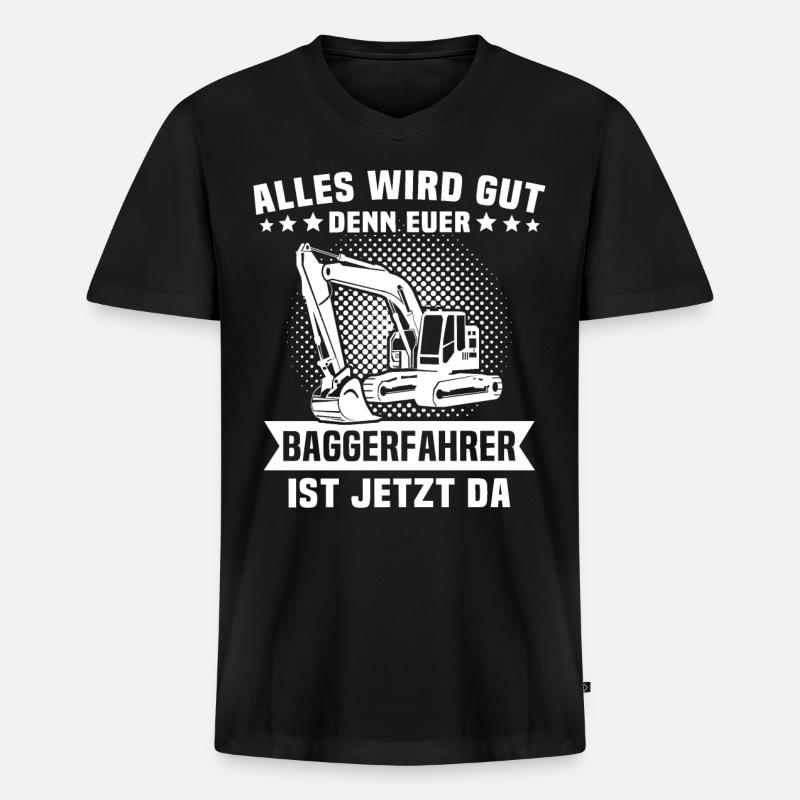 Baggerfahrer Bagger - Männer Premium Bio T-Shirt mit V-Ausschnitt - Schwarz