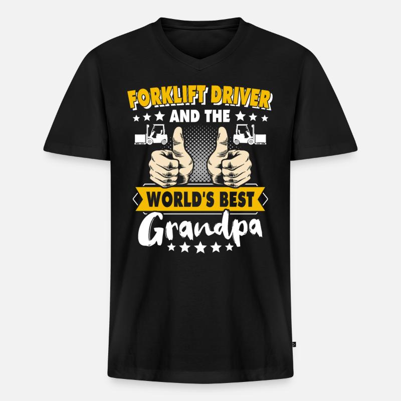 Gabelstapler Opa Staplerfahrer - Männer Premium Bio T-Shirt mit V-Ausschnitt - Schwarz