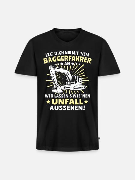 Baggerfuehrer Baggerfahrer - Männer Premium Bio T-Shirt mit V-Ausschnitt - Schwarz