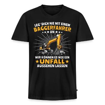 Baggerfuehrer Baggerfahrer - Männer Premium Bio T-Shirt mit V-Ausschnitt - Schwarz - Vorne - Nico (187cm)