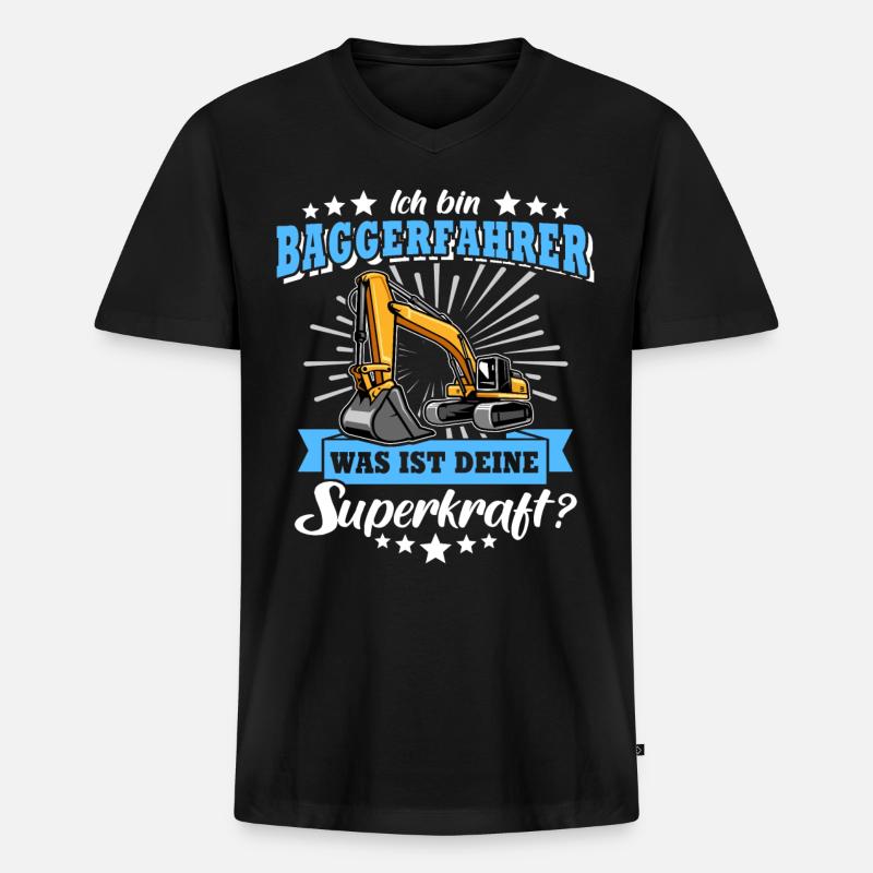 Baggerführer Bagger Baggerfahrer - Männer Premium Bio T-Shirt mit V-Ausschnitt - Schwarz