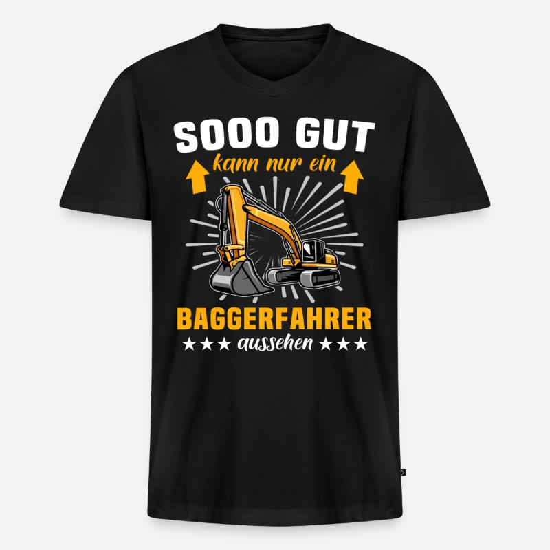 Baggerfahrer Bagger - Männer Premium Bio T-Shirt mit V-Ausschnitt - Schwarz