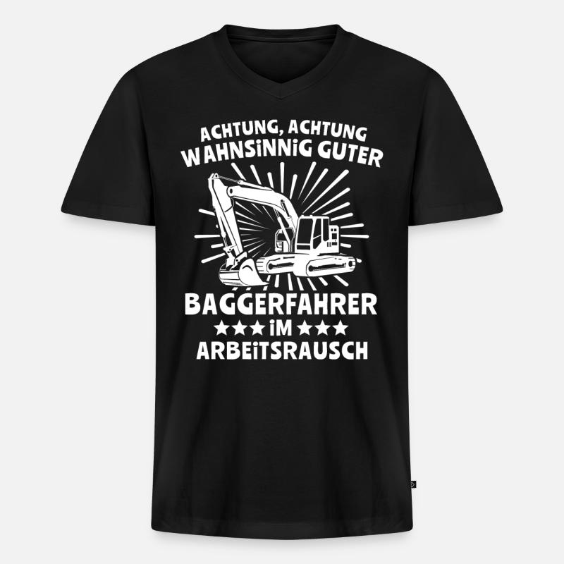 Baggerfahrer Bagger - Männer Premium Bio T-Shirt mit V-Ausschnitt - Schwarz