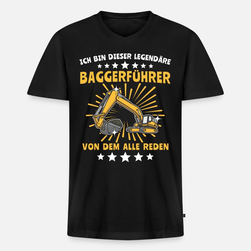 Baggerführer Baggerfahrer - Männer Premium Bio T-Shirt mit V-Ausschnitt - Schwarz