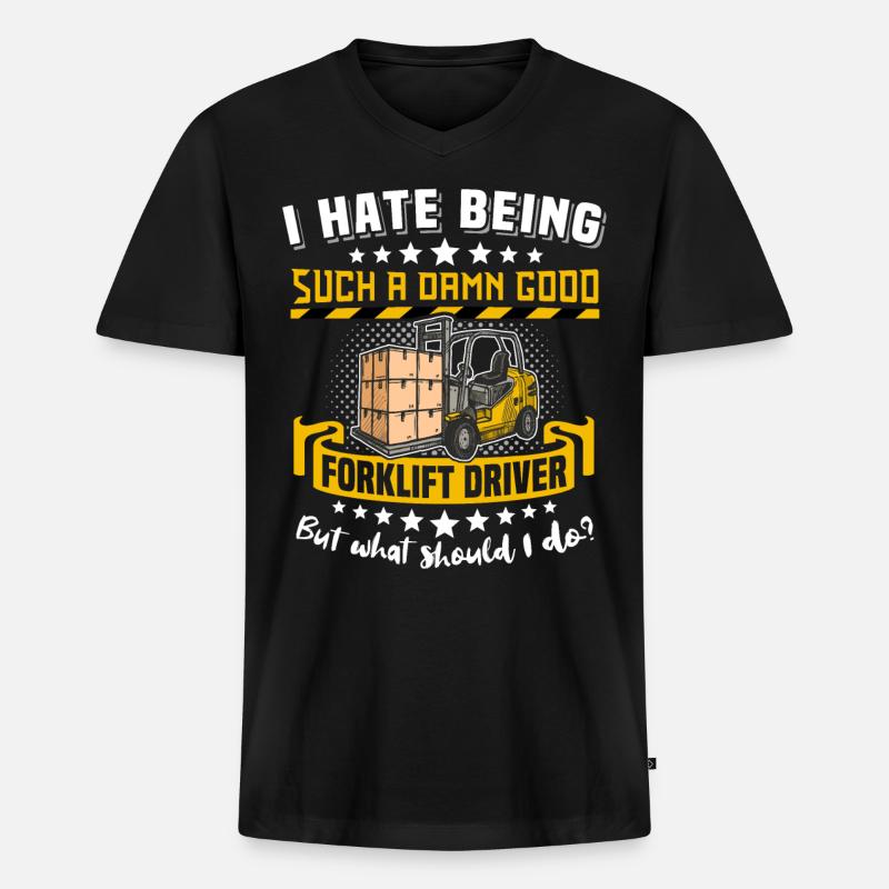 Staplerfahrer Stapler - Männer Premium Bio T-Shirt mit V-Ausschnitt - Schwarz
