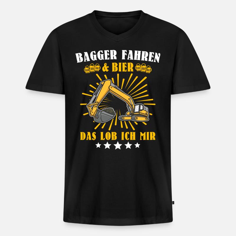 Baggerfahrer Bagger - Männer Premium Bio T-Shirt mit V-Ausschnitt - Schwarz