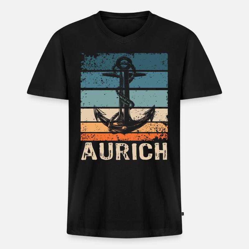 Auricher Sprüche Aurich - Männer Premium Bio T-Shirt mit V-Ausschnitt - Schwarz