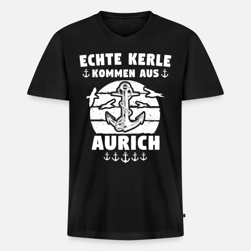 Aurich - Männer Premium Bio T-Shirt mit V-Ausschnitt - Schwarz