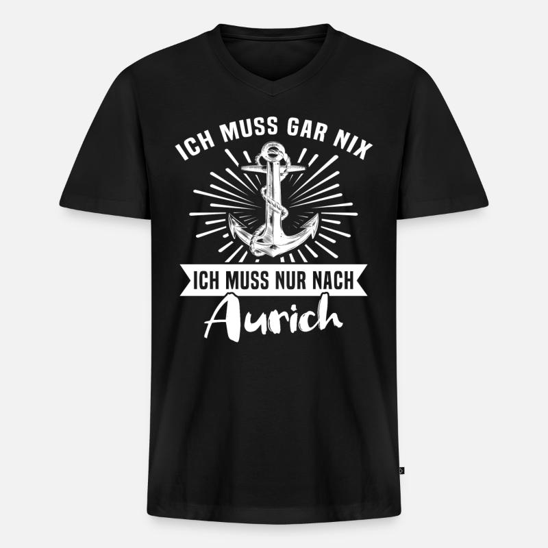 Aurich - Männer Premium Bio T-Shirt mit V-Ausschnitt - Schwarz