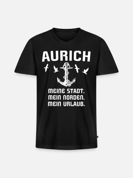 Aurich - Männer Premium Bio T-Shirt mit V-Ausschnitt - Schwarz