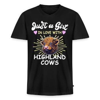 Highland Cattle Girl Highland Cow - Men's Premium Organic T-shirt with V-neck - black - Front - Nico (187cm)
