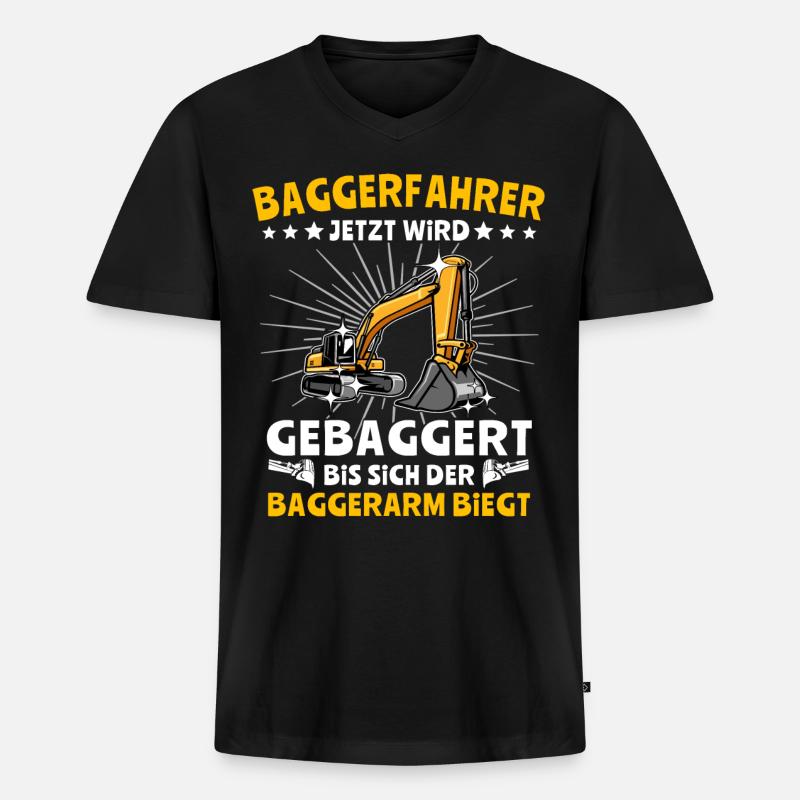 Bagger Baggerfahrer - Männer Premium Bio T-Shirt mit V-Ausschnitt - Schwarz