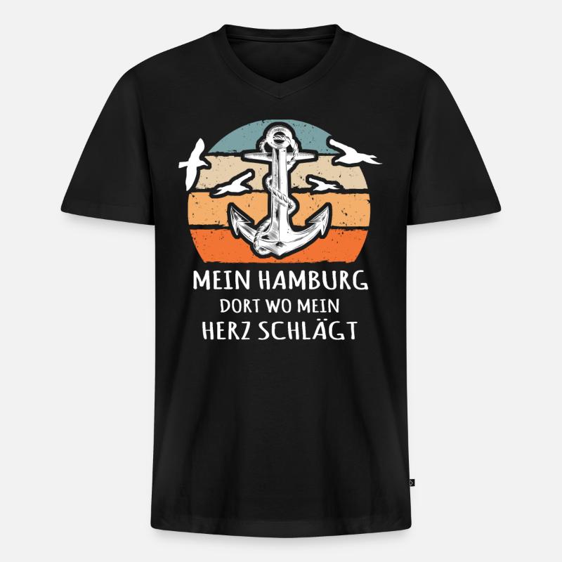 Hamburg - Männer Premium Bio T-Shirt mit V-Ausschnitt - Schwarz