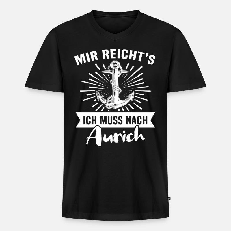 Aurich - Männer Premium Bio T-Shirt mit V-Ausschnitt - Schwarz