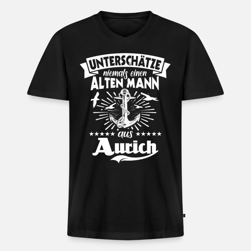 Aurich - Männer Premium Bio T-Shirt mit V-Ausschnitt - Schwarz