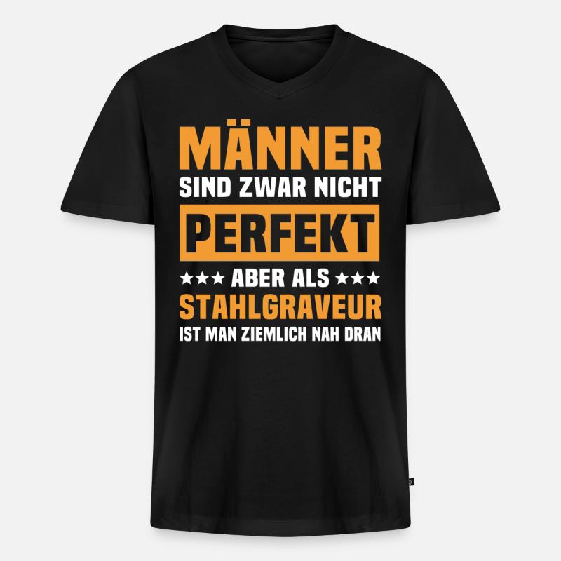 Stahlgraveur Sprüche - Männer Premium Bio T-Shirt mit V-Ausschnitt - Schwarz