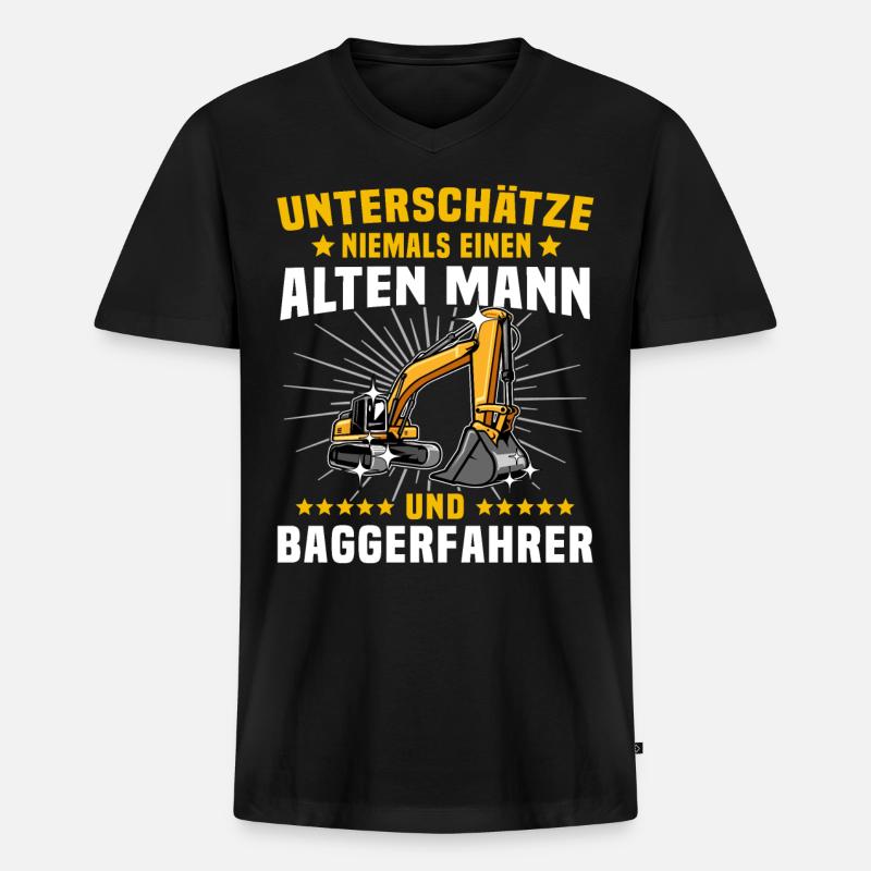 Baggerführer Baggerfahrer - Männer Premium Bio T-Shirt mit V-Ausschnitt - Schwarz