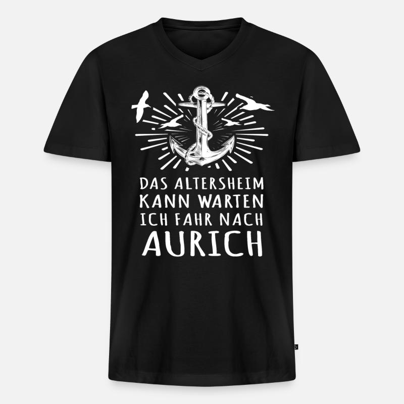 Aurich Auricher - Männer Premium Bio T-Shirt mit V-Ausschnitt - Schwarz