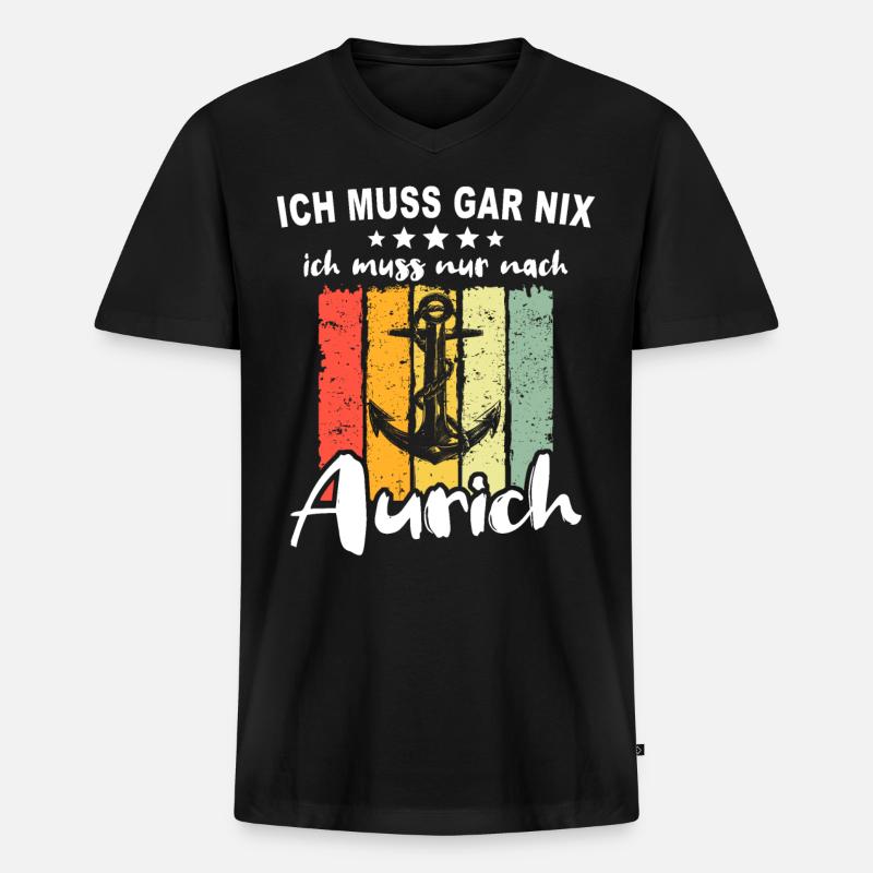 Aurich Spruch - Männer Premium Bio T-Shirt mit V-Ausschnitt - Schwarz
