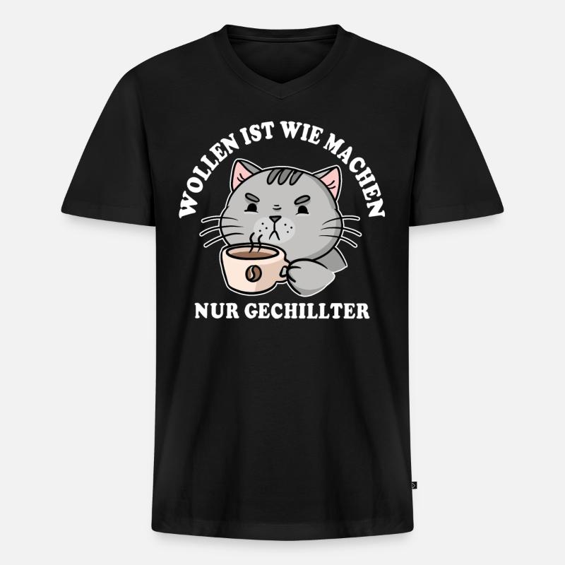 Katze - Männer Premium Bio T-Shirt mit V-Ausschnitt - Schwarz