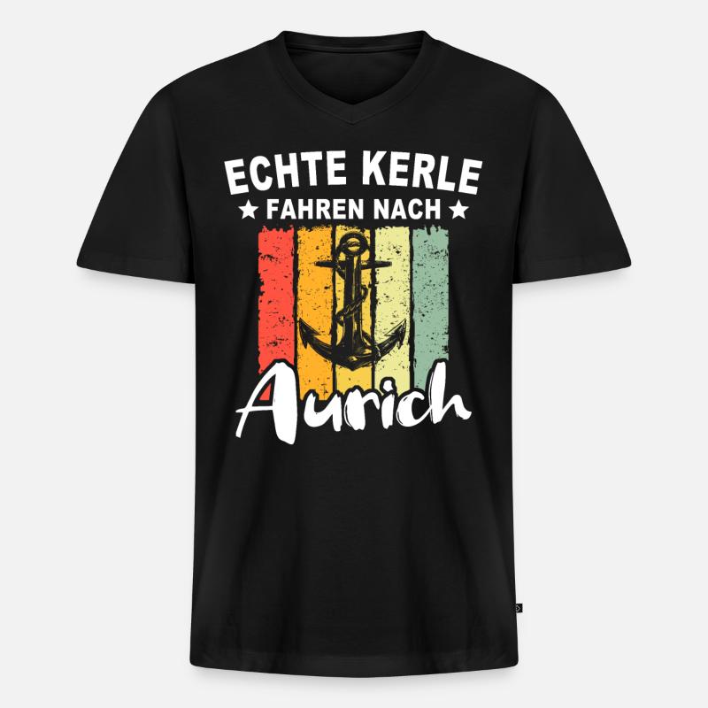 Aurich Auricher - Männer Premium Bio T-Shirt mit V-Ausschnitt - Schwarz