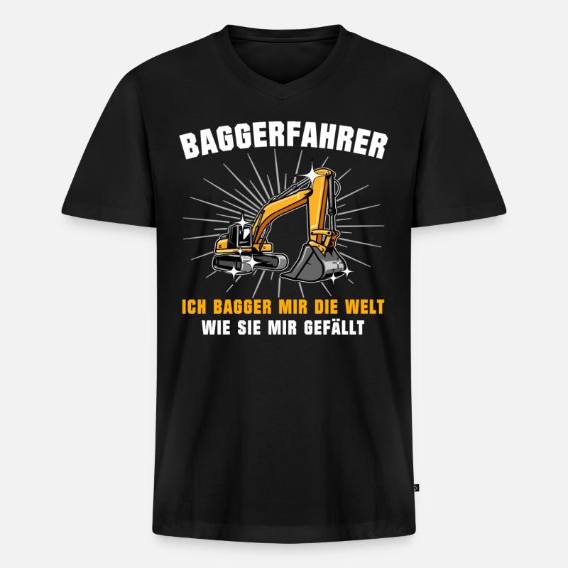 Baggerfuehrer Baggerfahrer - Männer Premium Bio T-Shirt mit V-Ausschnitt - Schwarz