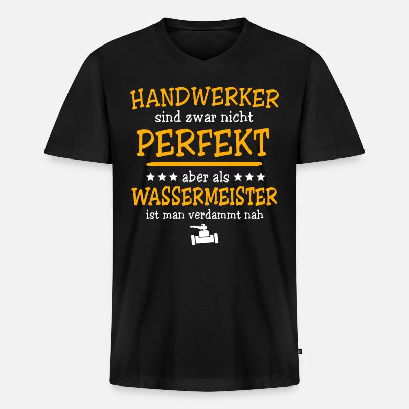Wassermeister Handwerker - Männer Premium Bio T-Shirt mit V-Ausschnitt - Schwarz