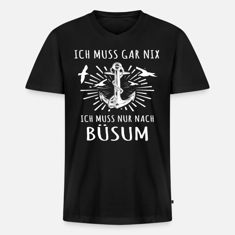 Büsum Büsumer - Männer Premium Bio T-Shirt mit V-Ausschnitt - Schwarz