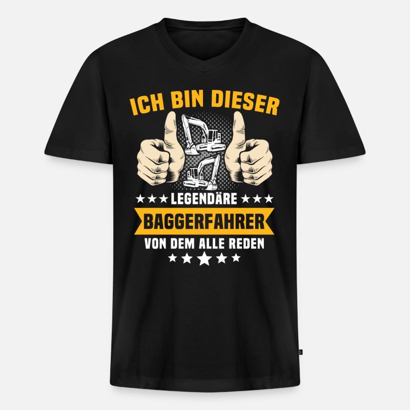 Baggerfuehrer Baggerfahrer - Männer Premium Bio T-Shirt mit V-Ausschnitt - Schwarz