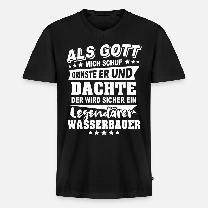 Wasserbauer - Männer Premium Bio T-Shirt mit V-Ausschnitt - Schwarz