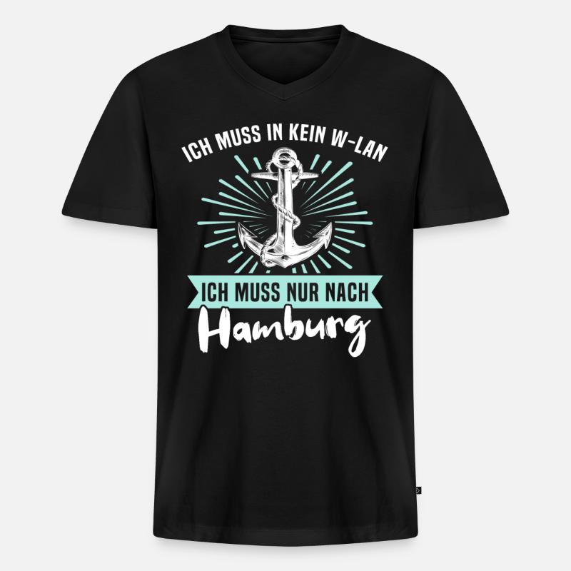 Hamburg Hamburger - Männer Premium Bio T-Shirt mit V-Ausschnitt - Schwarz