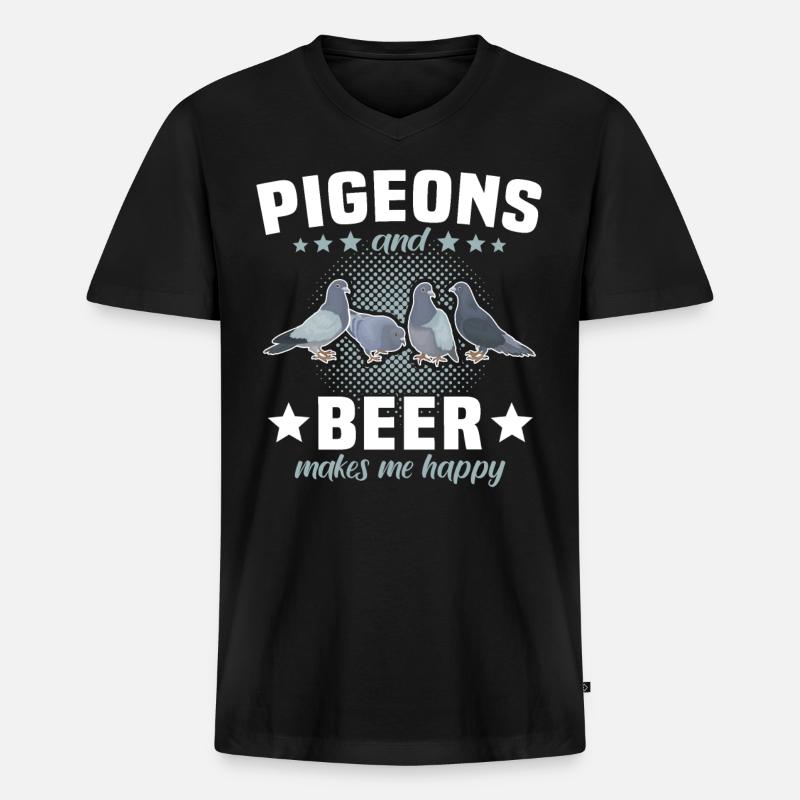 Tauben Bier - Männer Premium Bio T-Shirt mit V-Ausschnitt - Schwarz