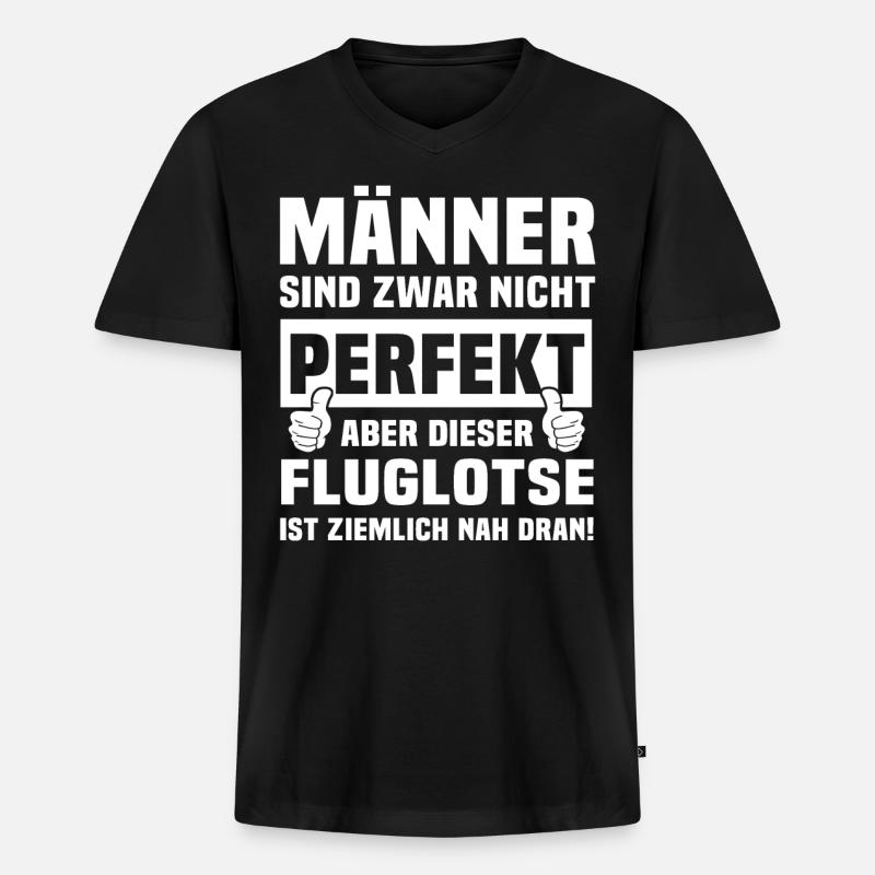 Fluglotse - Männer Premium Bio T-Shirt mit V-Ausschnitt - Schwarz