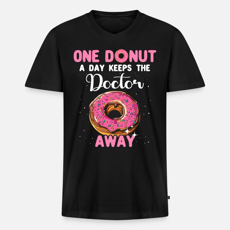 Donuts Pink Doughnuts - Männer Premium Bio T-Shirt mit V-Ausschnitt - Schwarz