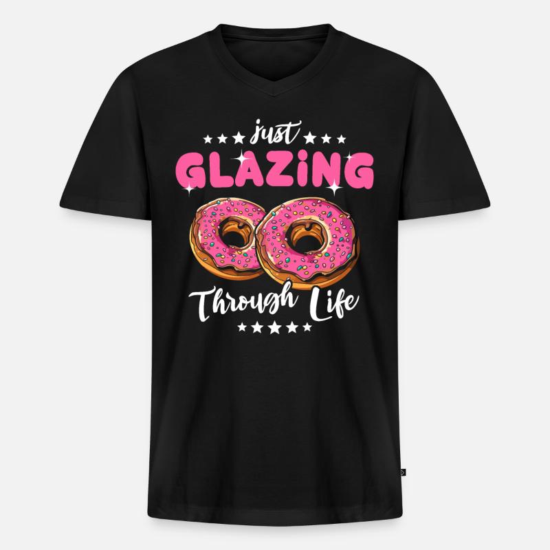Donuts Pink Doughnuts - Männer Premium Bio T-Shirt mit V-Ausschnitt - Schwarz