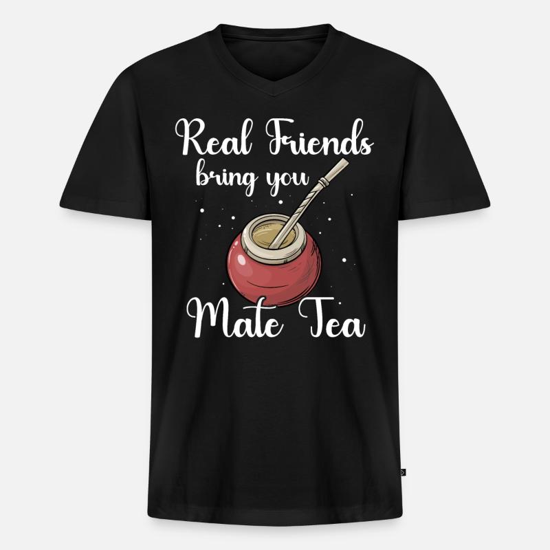 Mate Tee Teetasse - Männer Premium Bio T-Shirt mit V-Ausschnitt - Schwarz