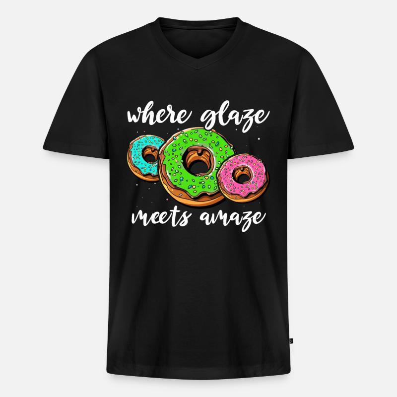 I Love Donuts - Männer Premium Bio T-Shirt mit V-Ausschnitt - Schwarz