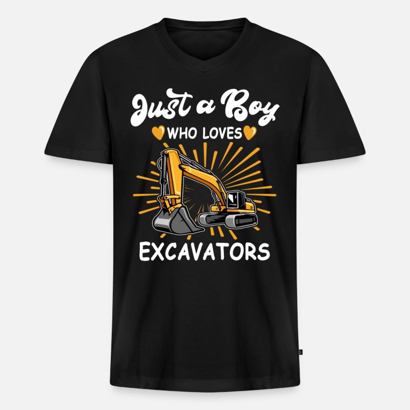 Ich Liebe Bagger - Männer Premium Bio T-Shirt mit V-Ausschnitt - Schwarz