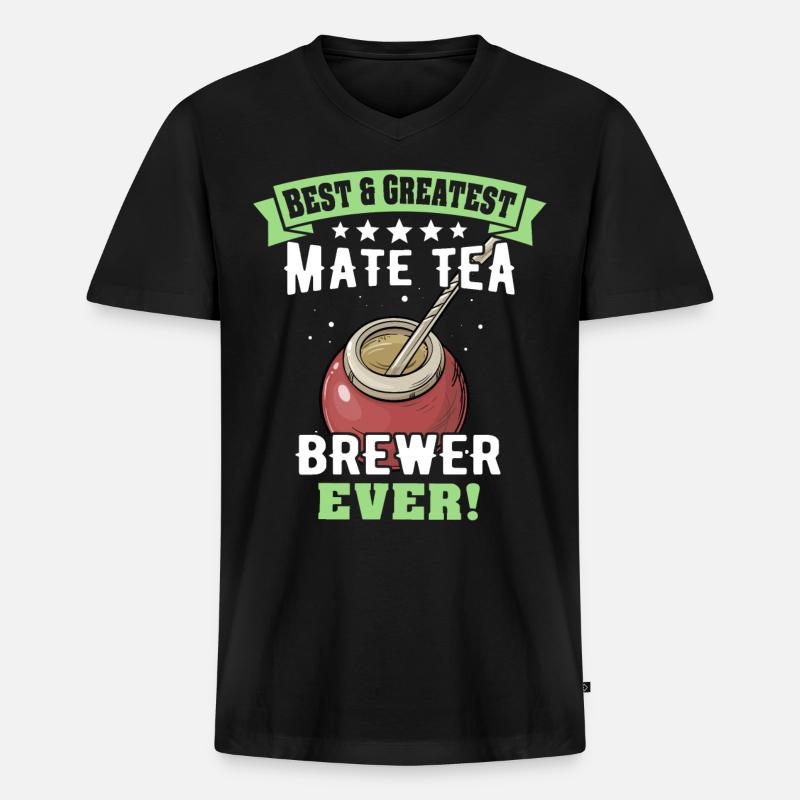 Yerba Mate Tee Teetrinker - Männer Premium Bio T-Shirt mit V-Ausschnitt - Schwarz