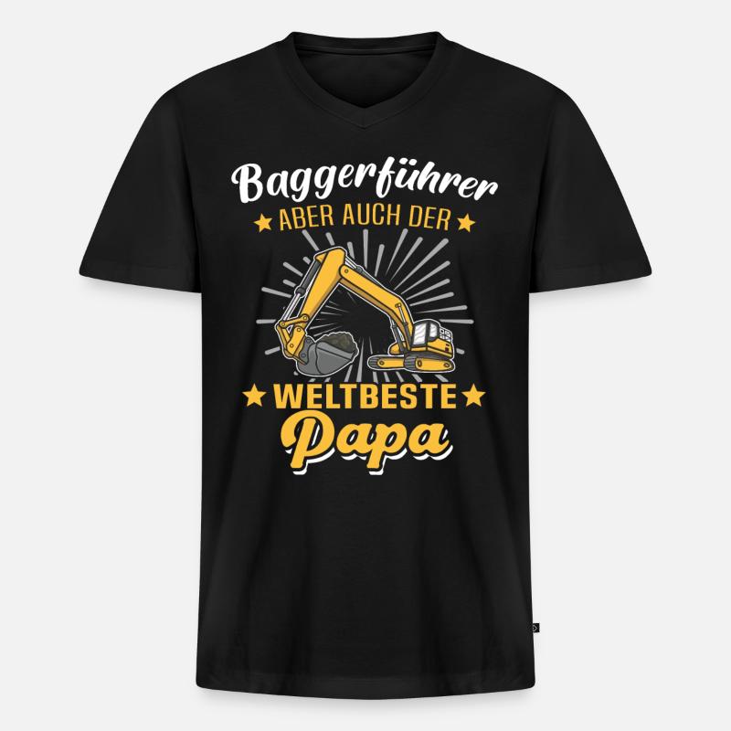 Baggerfahrer Papa Baggerführer - Männer Premium Bio T-Shirt mit V-Ausschnitt - Schwarz
