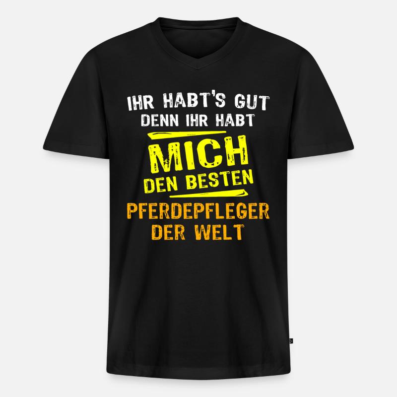 Pferdepfleger Geschenk - Männer Premium Bio T-Shirt mit V-Ausschnitt - Schwarz