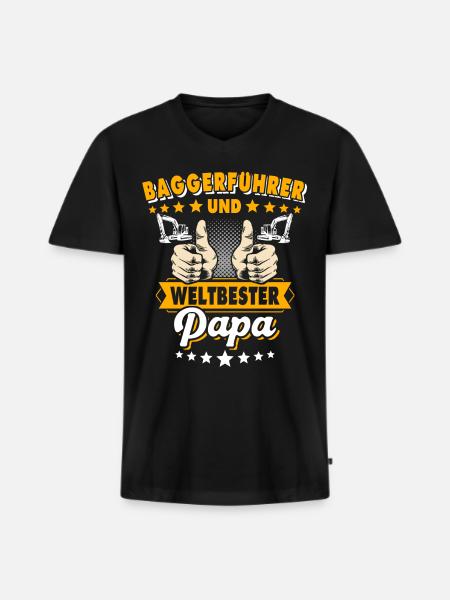 Baggerfahrer Papa - Männer Premium Bio T-Shirt mit V-Ausschnitt - Schwarz