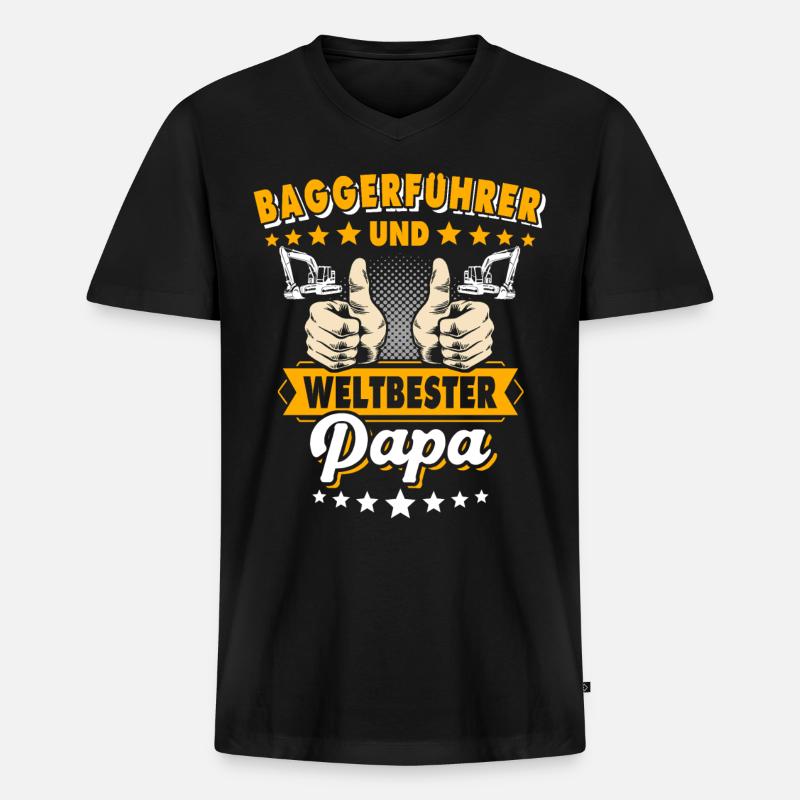 Baggerfahrer Papa - Männer Premium Bio T-Shirt mit V-Ausschnitt - Schwarz