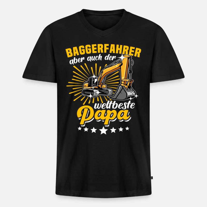 Baggerfahrer Papa - Männer Premium Bio T-Shirt mit V-Ausschnitt - Schwarz