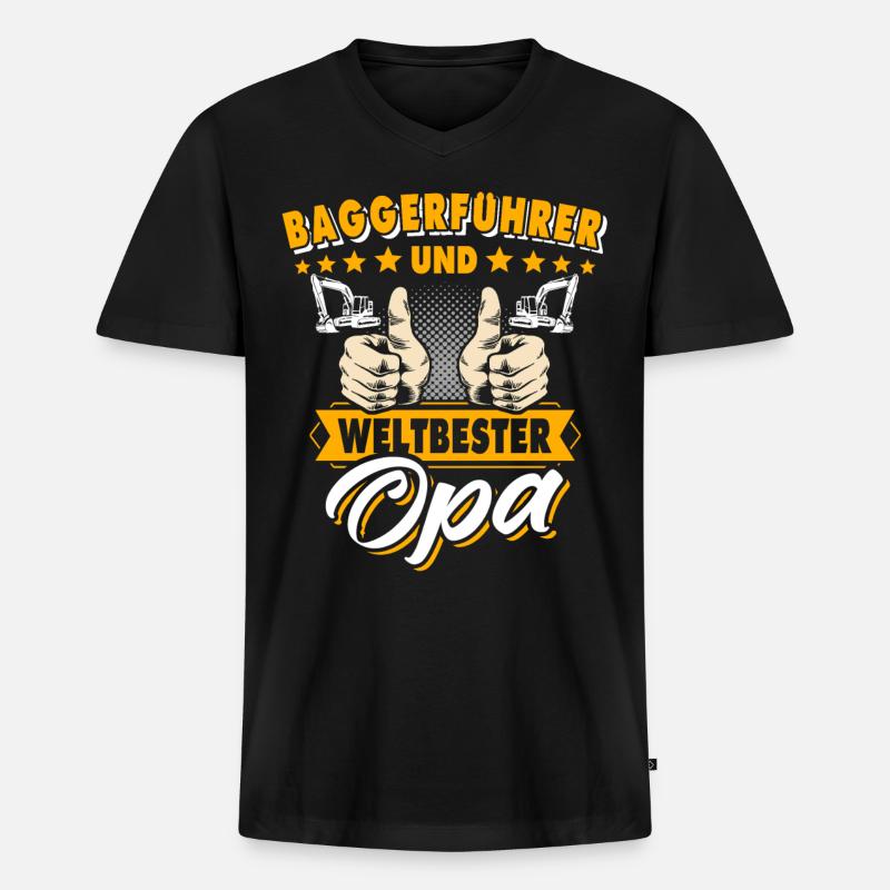 Opa Baggerfahrer - Männer Premium Bio T-Shirt mit V-Ausschnitt - Schwarz