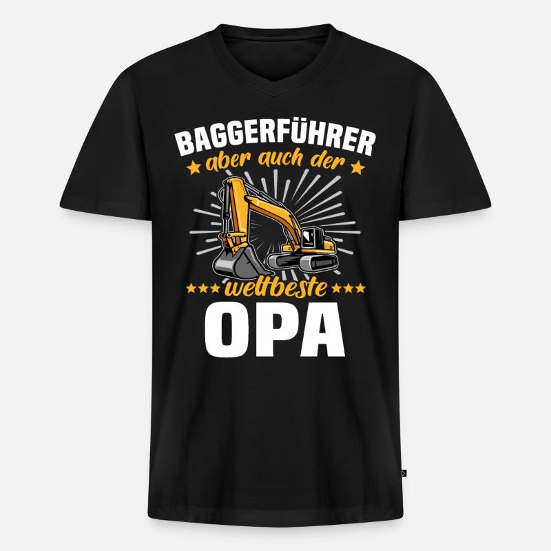 Opa Baggerfahrer - Männer Premium Bio T-Shirt mit V-Ausschnitt - Schwarz