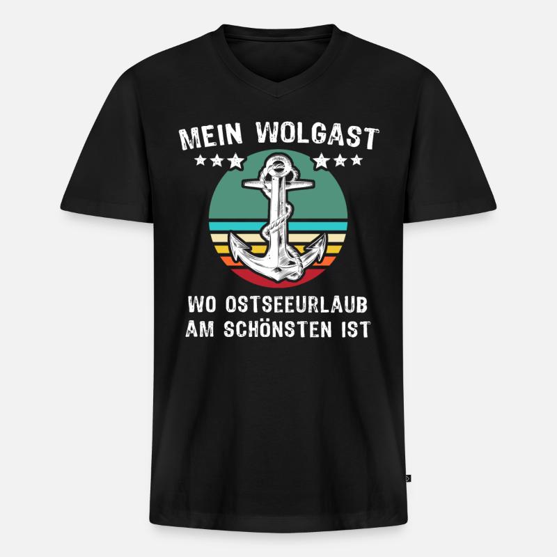 Wolgast Urlaub - Männer Premium Bio T-Shirt mit V-Ausschnitt - Schwarz