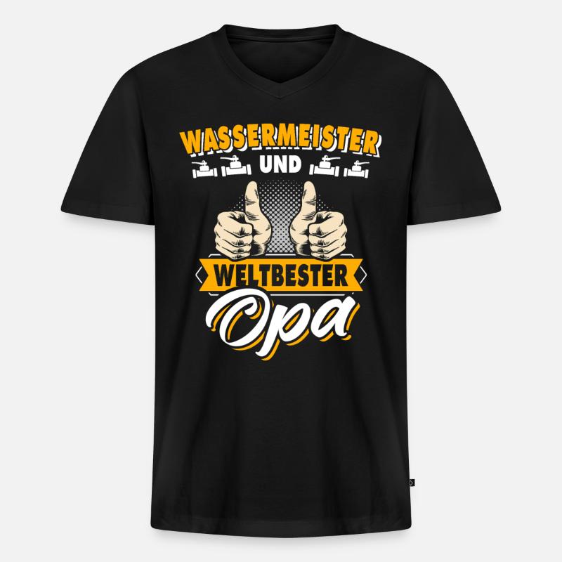Wassermeister Opa - Männer Premium Bio T-Shirt mit V-Ausschnitt - Schwarz