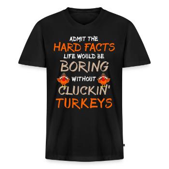 Dinde Thanksgiving - T-shirt encolure en V Premium bio Homme - noir - Devant - Nico (187cm)